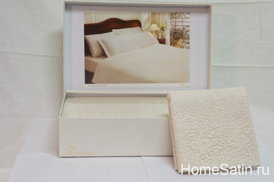 Forza комплект кружевного постельного белья от Tivolyo Home кремового цвета евро, photo №3