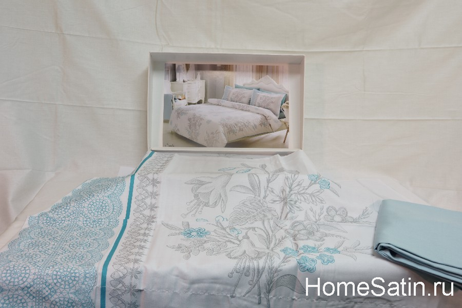 Sesta комплект постельного белья от Tivolyo Home бирюзового цвета евро, photo №4