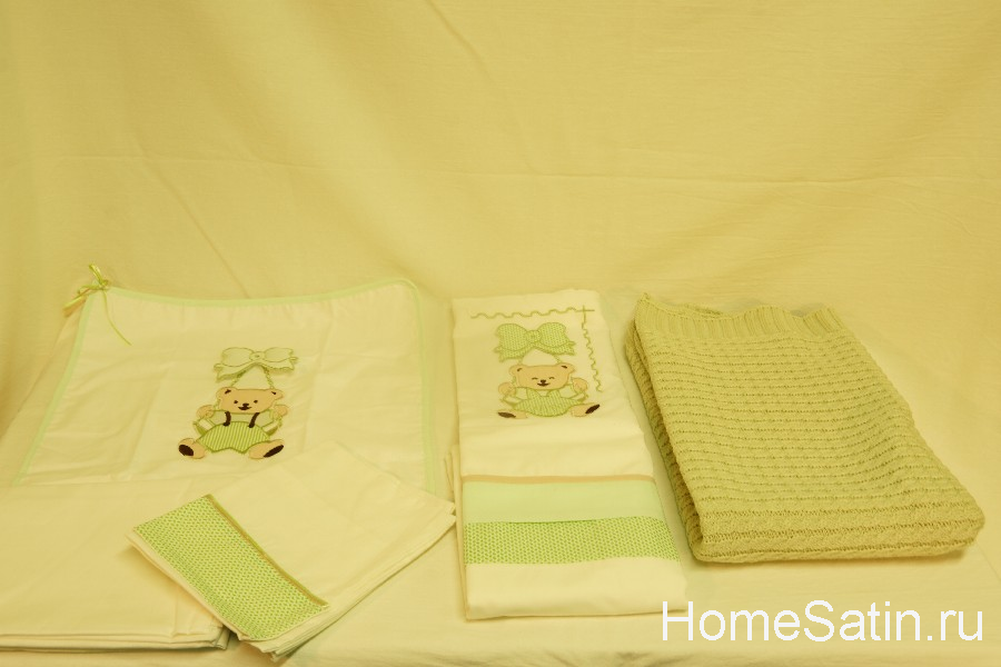 Baby orgu комплект постельного белья от Gelin Home Baby зеленый с вязанным пледом, photo №2