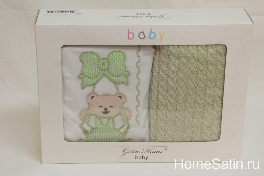 Baby orgu комплект постельного белья от Gelin Home Baby зеленый с вязанным пледом, photo №1