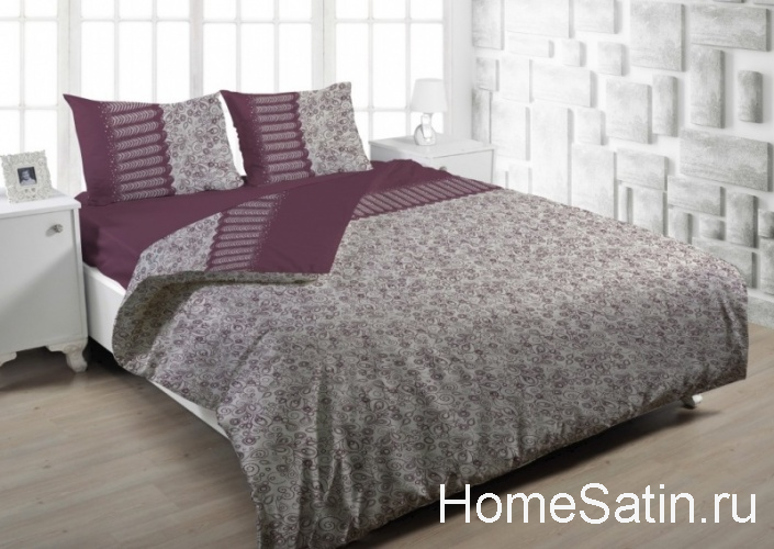 Granny комплект постельного белья мако сатин от Home Harmony бордовый 1.5 спальный, photo №1