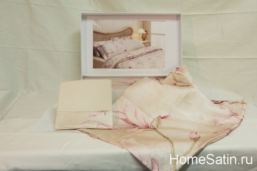 Claris комплект шелкового постельного белья от Tivolyo Home серовато-бежевого цвета евро (повреждена коробка), photo №2