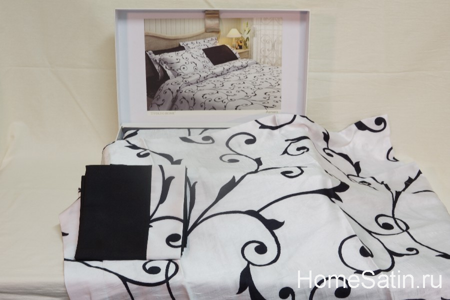Asmara шелковый комплект постельного белья от Tivolyo Home черно-белого цвета евро, photo №2