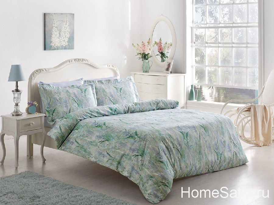 Fleur комплект сатинового постельного белья от Tivolyo Home лилового цвета евро, photo №1